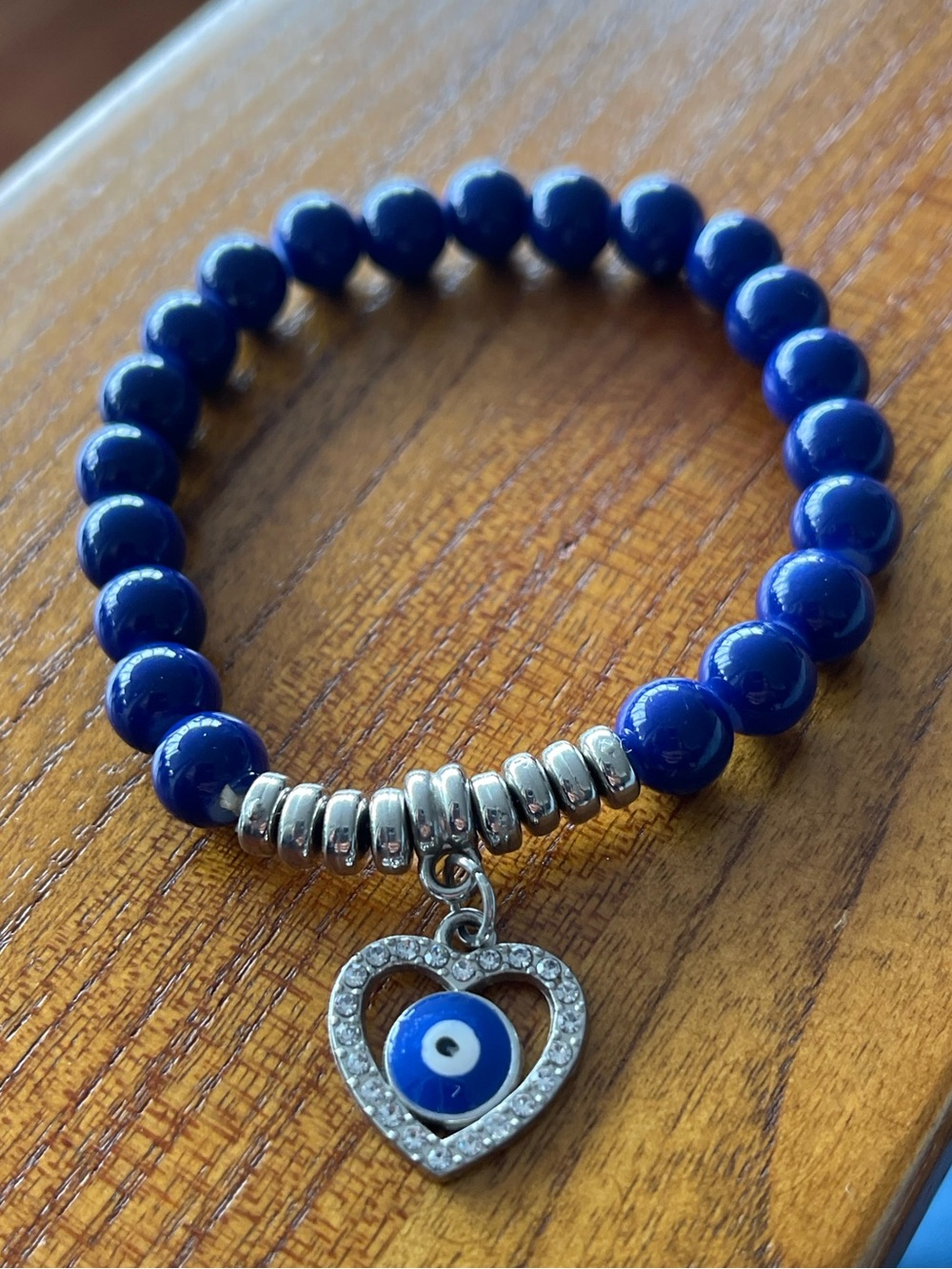 Heart Charm Beaded Bracelet with Blue Evil Eye - Women Jewelry